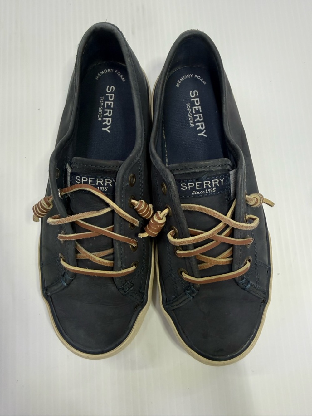 Sperry Womens 6 Leather Sneakers Navy Blue Boat Shoe‎ Casual Comfort